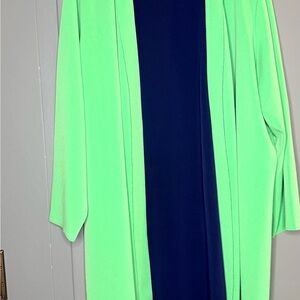 Susan Graver Reversible Cardigan Green Navy Open Front 2X